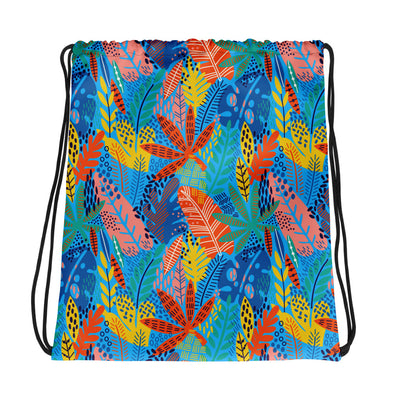 Exotic Floral [Deep Sky Blue] -- Drawstring Bag