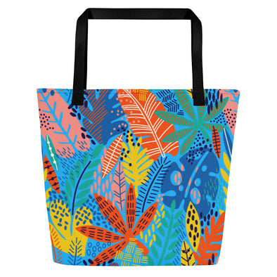 Exotic Floral [Deep Sky Blue] -- Large Tote Bag