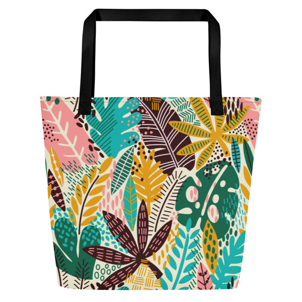 Exotic Floral [Apricot White] -- Large Tote Bag