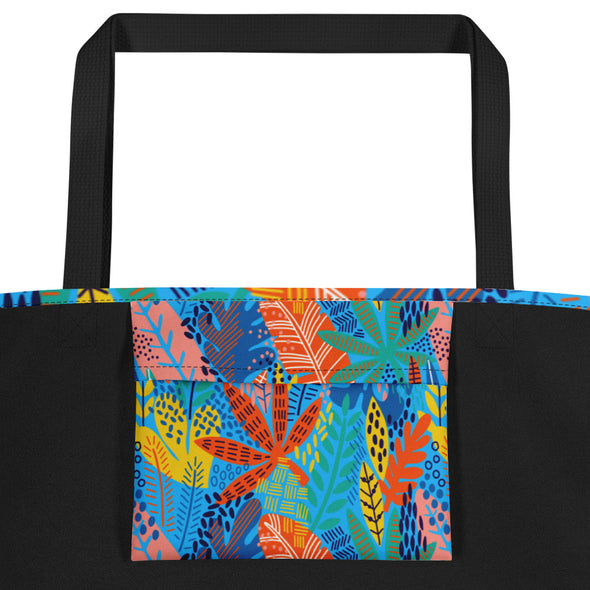Exotic Floral [Deep Sky Blue] -- Large Tote Bag